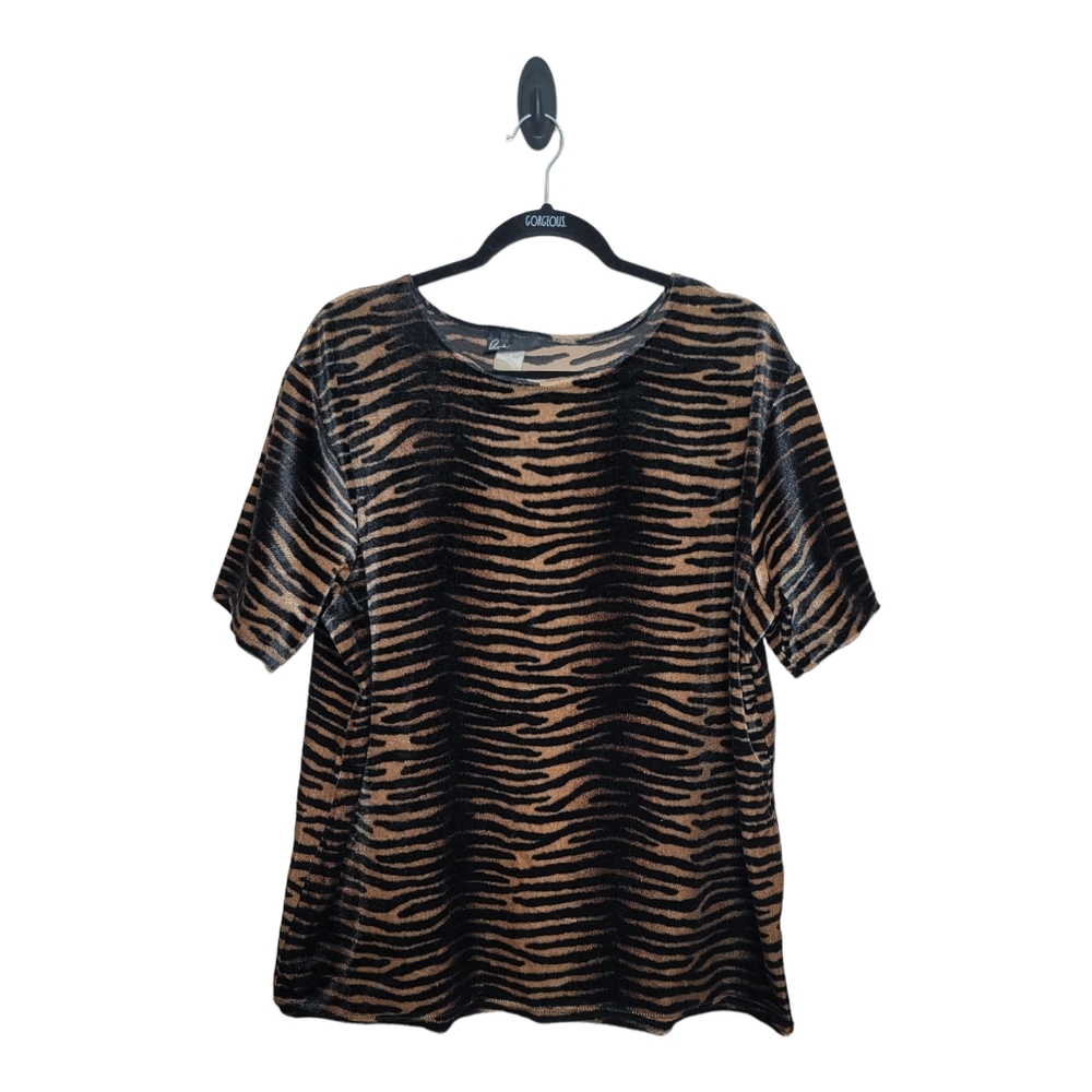 Vintage Animal Print Top Velveteen 2XL Short Sleeve